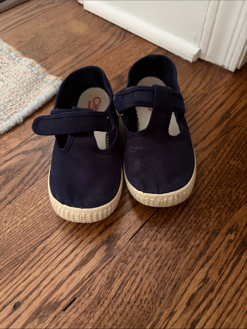 Cienta Navy Canvas Mary Jane with Cream Sole